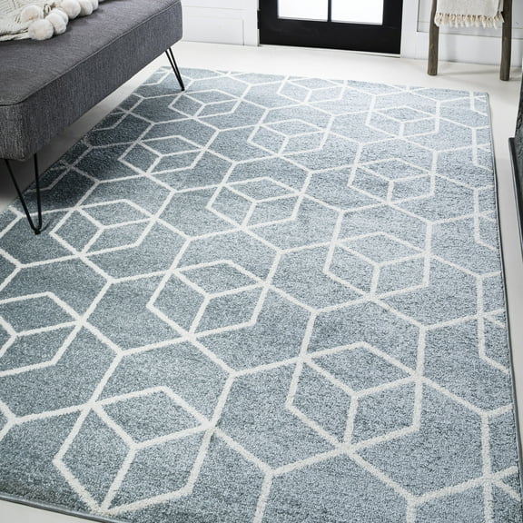JONATHAN Y SUPERSOFT 8 x 10 Area Rug, Tumbling Blocks Geometric - Light Blue/White, SEU101C-8