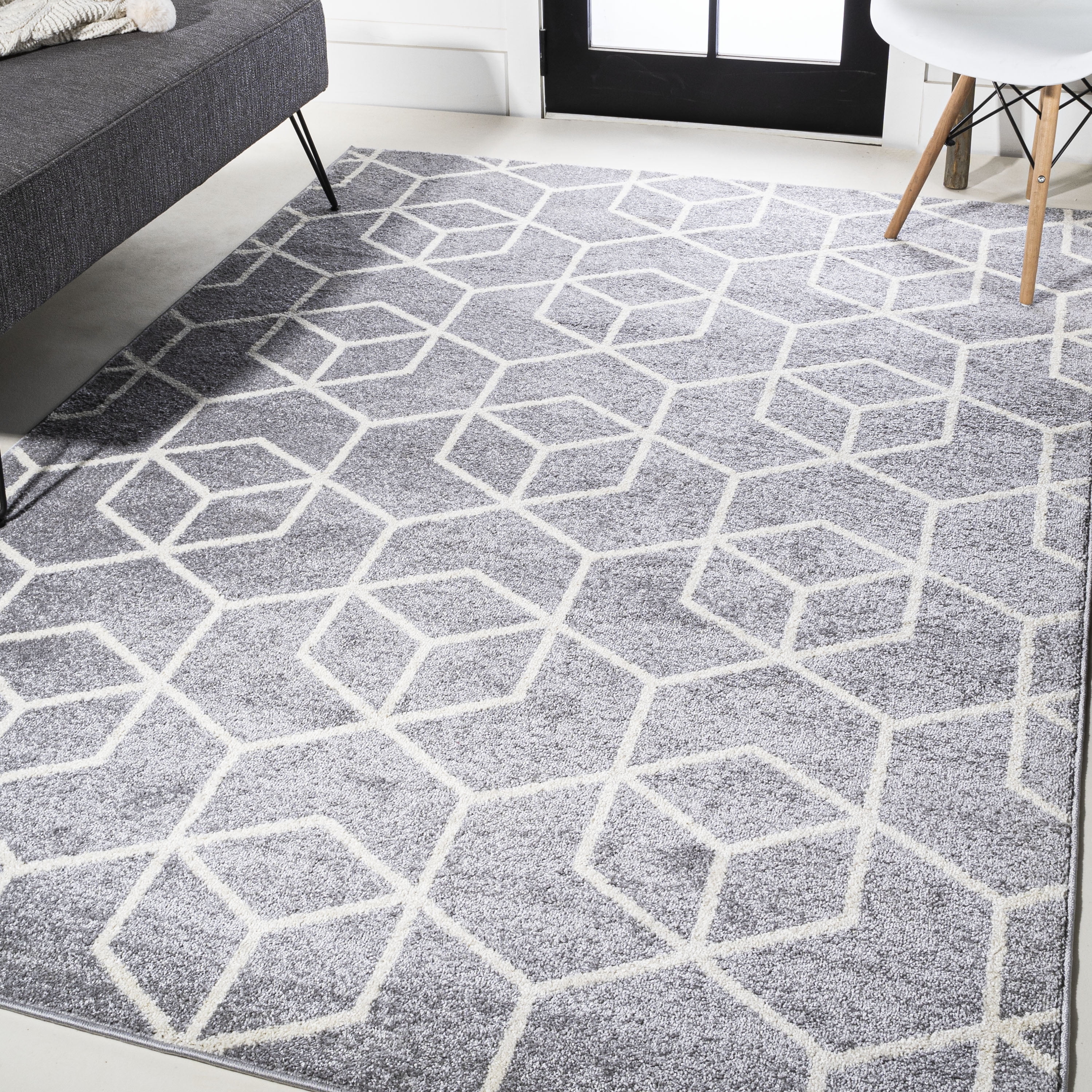 JONATHAN Y SUPERSOFT 4 x 6 Area Rug, Tumbling Blocks Geometric - Light ...