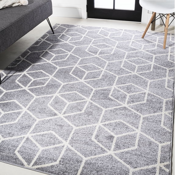 JONATHAN Y SUPERSOFT 8 x 10 Area Rug, Tumbling Blocks Modern Geometric - Light Gray/White, SEU101G-8