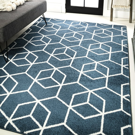 JONATHAN Y SUPERSOFT 8 x 10 Area Rug, Tumbling Blocks Geometric - Navy/White, SEU101H-8