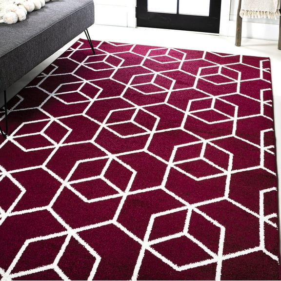 JONATHAN Y SUPERSOFT 3 x 5 Area Rug, Tumbling Blocks Geometric - Red/White, SEU101I-3