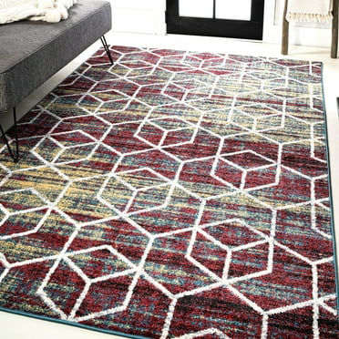 JONATHAN Y SEU101J-8 Tumbling Blocks Modern Geometric Multi/White 8 ft. x 10 ft. Area Rug, Casual Contemporary, Pet Friendly, Stain Resistant, Easy to Clean, for Living Room; Kitchen, Bedroom