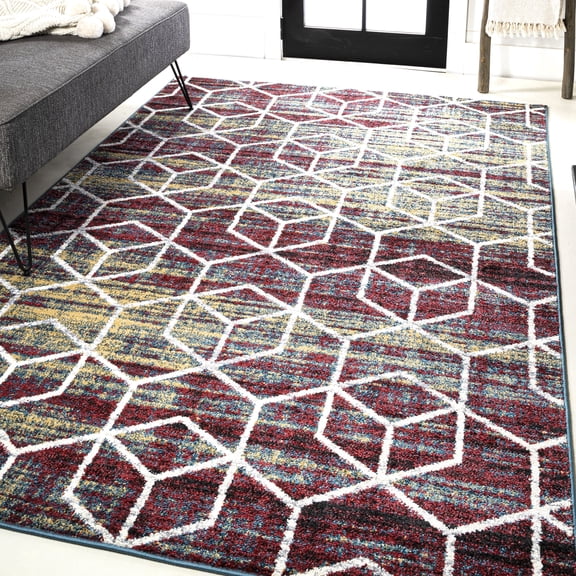 JONATHAN Y SUPERSOFT 8 x 10 Area Rug, Tumbling Blocks Modern Geometric - Multi/White, SEU101J-8