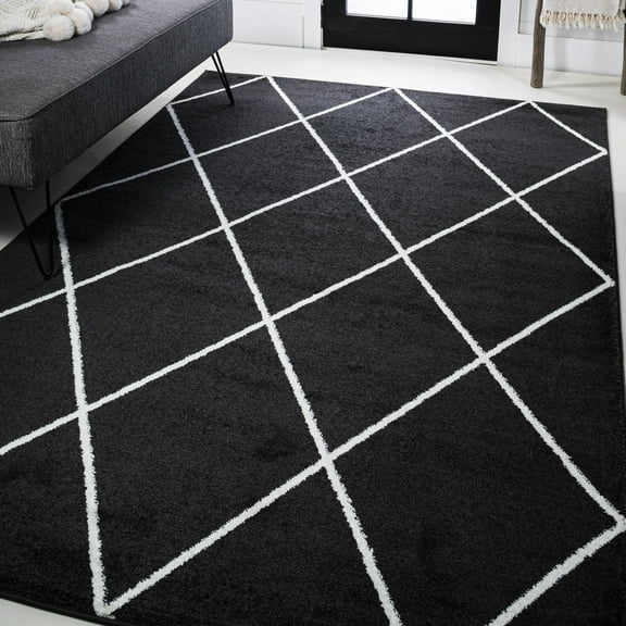 JONATHAN Y SUPERSOFT 5 x 8 Area Rug, Cole Minimalist Diamond Trellis - Black/White, SEU102A-5