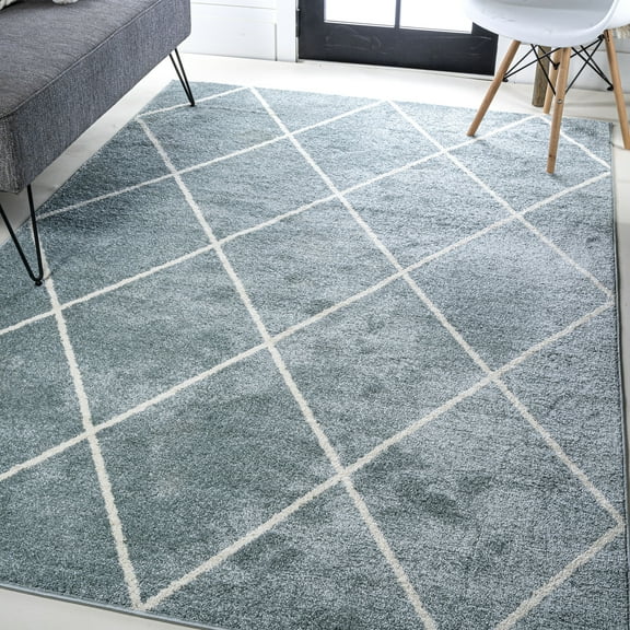JONATHAN Y SUPERSOFT 3 x 5 Area Rug, Cole Minimalist Diamond Trellis - Light Blue/White, SEU102C-3