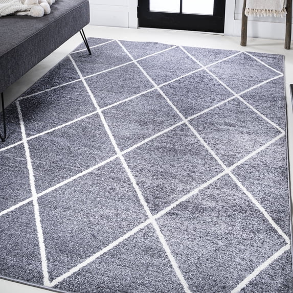 JONATHAN Y SUPERSOFT 3 x 5 Area Rug, Cole Minimalist Diamond Trellis - Gray/White, SEU102F-3