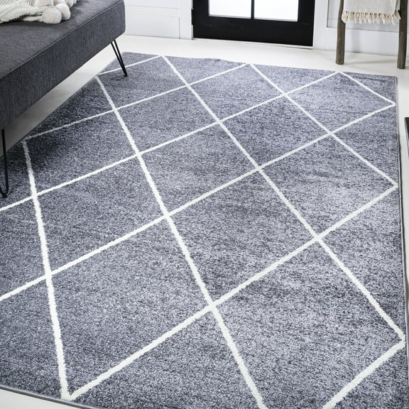 JONATHAN Y SUPERSOFT 3 x 5 Area Rug, Cole Minimalist Diamond Trellis - Gray/White, SEU102F-3