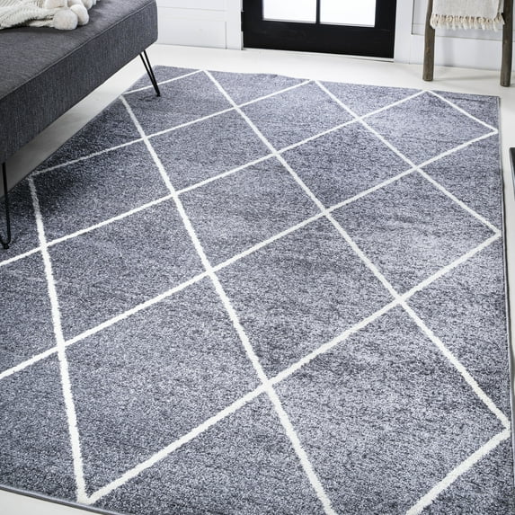 JONATHAN Y SUPERSOFT 8 x 10 Area Rug, Cole Minimalist Diamond Trellis - Gray/White, SEU102F-8