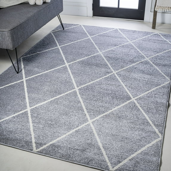 JONATHAN Y SUPERSOFT 3 x 5 Area Rug, Cole Minimalist Diamond Trellis - Light Gray/White, SEU102G-3
