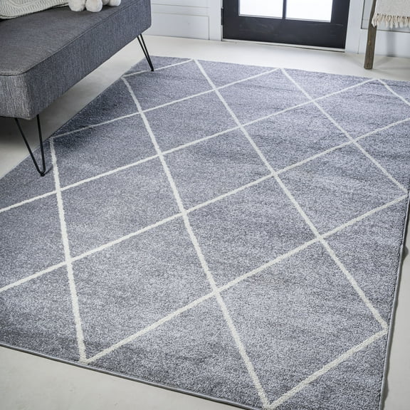 JONATHAN Y SUPERSOFT 5 x 8 Area Rug, Cole Minimalist Diamond Trellis - Light Gray/White, SEU102G-5