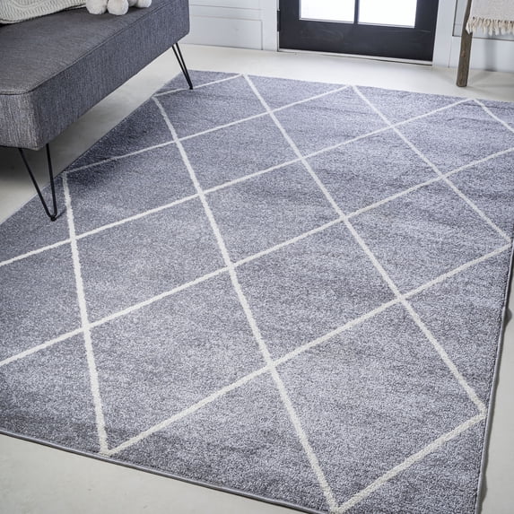 JONATHAN Y SUPERSOFT 8 x 10 Area Rug, Cole Minimalist Diamond Trellis - Light Gray/White, SEU102G-8