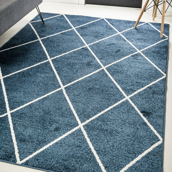 JONATHAN Y SUPERSOFT 8 x 10 Area Rug, Cole Minimalist Diamond Trellis - Navy/White, SEU102H-8