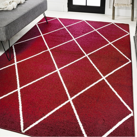 JONATHAN Y SUPERSOFT 3 x 5 Area Rug, Cole Minimalist Diamond Trellis - Red/White, SEU102I-3