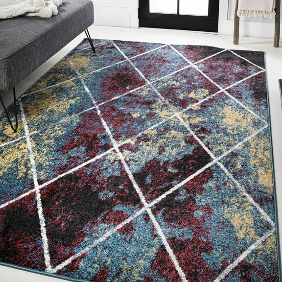 JONATHAN Y SUPERSOFT 8 x 10 Area Rug, Cole Minimalist Diamond Trellis - Multi/White, SEU102J-8