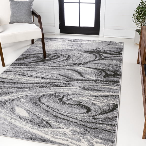 JONATHAN Y SUPERSOFT 3 x 5 Area Rug, Viscon Abstract Marble - Light Gray/Black, SEU207A-3