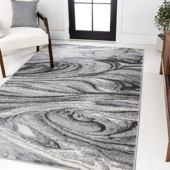 JONATHAN Y SUPERSOFT 4 x 6 Area Rug, Viscon Abstract Marble - Light Gray/Black, SEU207A-4