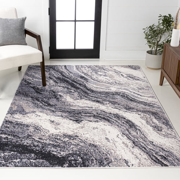 JONATHAN Y SUPERSOFT 5 x 8 Area Rug, Kassia Contemporary Glam Abstract Marble - Charcoal/Cream, SEU300A-5