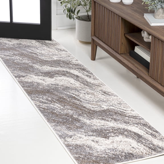 JONATHAN Y SUPERSOFT 2 x 8 Runner Rug, Kassia Contemporary Glam Abstract Marble - Brown/Gray, SEU300C-28