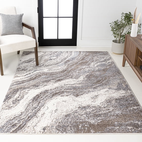 JONATHAN Y SUPERSOFT 8 x 10 Area Rug, Kassia Contemporary Glam Abstract Marble - Brown/Gray, SEU300C-8