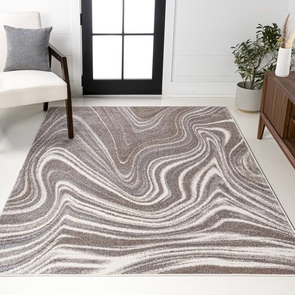 JONATHAN Y SUPERSOFT 4 x 6 Area Rug, Eleni Glam Abstract Marble - Brown/Cream, SEU301B-4