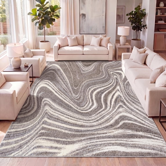 JONATHAN Y SUPERSOFT 8 x 10 Area Rug, Eleni Glam Abstract Marble - Brown/Cream, SEU301B-8