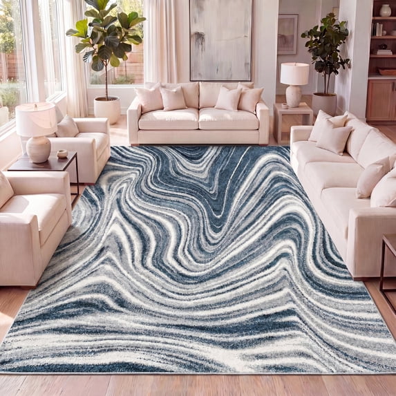 JONATHAN Y SUPERSOFT 4 x 6 Area Rug, Eleni Glam Abstract Marble - Turquoise/Cream, SEU301C-4