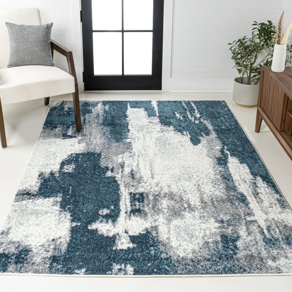JONATHAN Y SUPERSOFT 5 x 8 Area Rug, Zoe Bohemian Abstract Marble - Navy/White, SEU302A-5