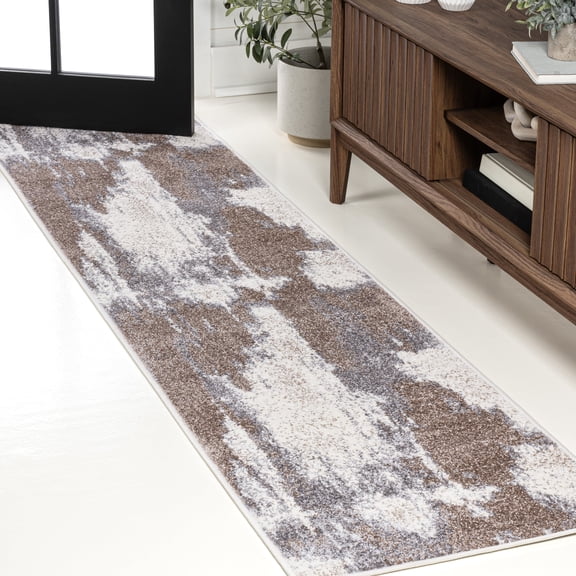 JONATHAN Y SUPERSOFT 2 x 8 Runner Rug, Zoe Bohemian Abstract Marble - Brown/Cream, SEU302B-28