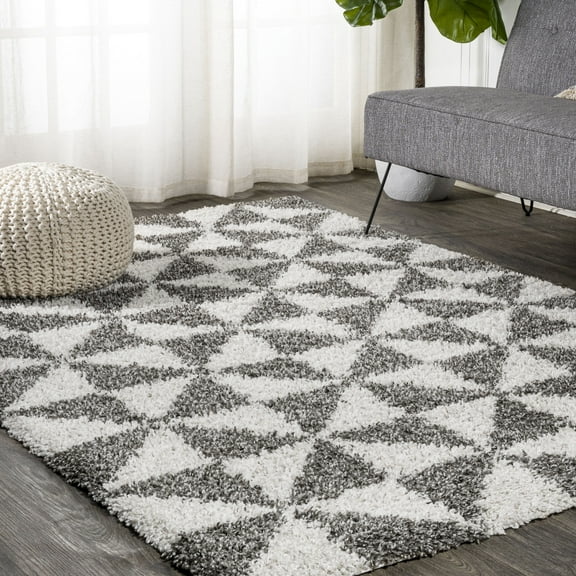 JONATHAN Y LONDON SHAG 3 x 5 Area Rug, Alcudia Geometric - Beige/Dark Gray, SHG100A-3