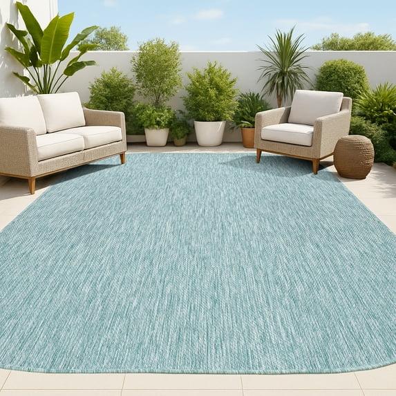 JONATHAN Y SHAPES 5 x 8 Area Rug, Miles Minimalist Radius Corner - Turquoise, SHP100F-5