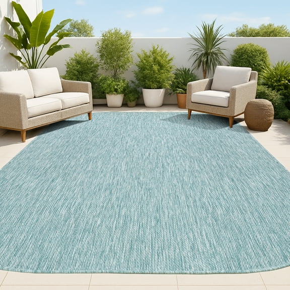 JONATHAN Y SHAPES 6 x 9 Area Rug, Miles Minimalist Radius Corner - Turquoise, SHP100F-6