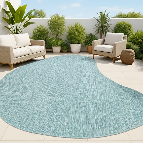 JONATHAN Y SHAPES 8 x 10 Area Rug, Evan Rustic Organic Curve - Turquoise, SHP102G-8