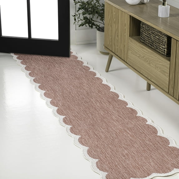 JONATHAN Y SHAPES 2 x 8 Runner Rug, Alice Cottage Two-Tone Scalloped - Light Rose/Cream, SHP103B-28