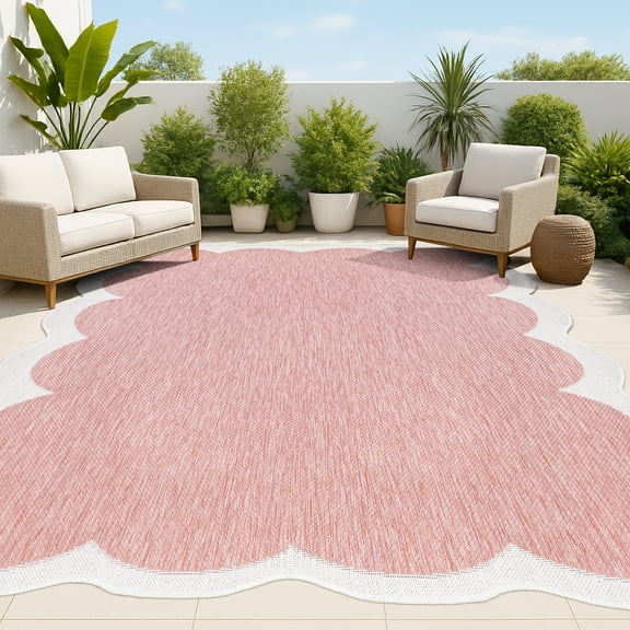 JONATHAN Y SHAPES 8 x 10 Area Rug, Alice Cottage Two-Tone Scalloped - Light Rose/Cream, SHP103B-8