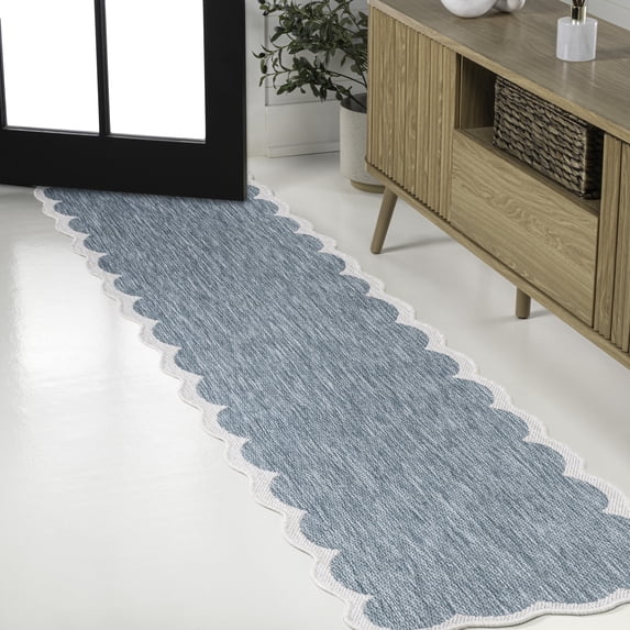 JONATHAN Y SHAPES 2 x 8 Runner Rug, Alice Cottage Two-Tone Scalloped - Turquoise/Cream, SHP103D-28
