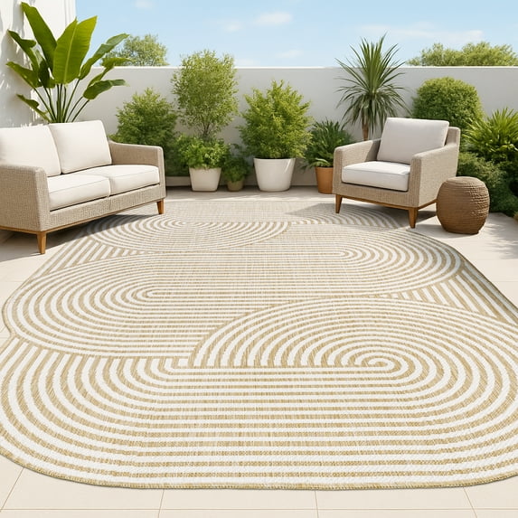 JONATHAN Y SHAPES 8 x 10 Area Rug, Margot Geometric Arch Stripe - Cream/Natural, SHP201B-8