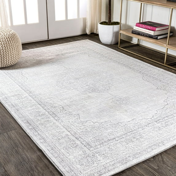 JONATHAN Y SILK ORCHID 3 x 5 Area Rug, Mughal Ornate Medallion Traditional - Gray, SOR101A-3