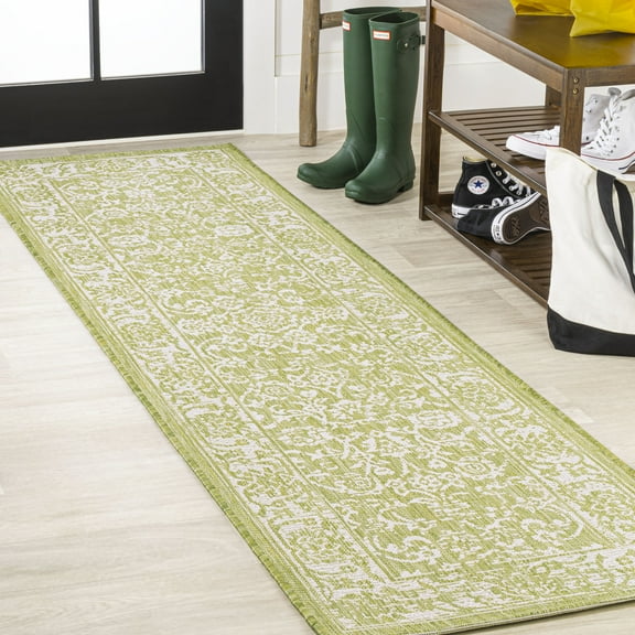 JONATHAN Y SANTA MONICA 2 x 10 Runner Rug, Tela Bohemian Textured Weave Floral - Green/Cream, SMB100D-210