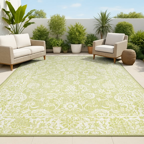JONATHAN Y SANTA MONICA 5 x 8 Area Rug, Tela Bohemian Textured Weave Floral - Green/Cream, SMB100D-5