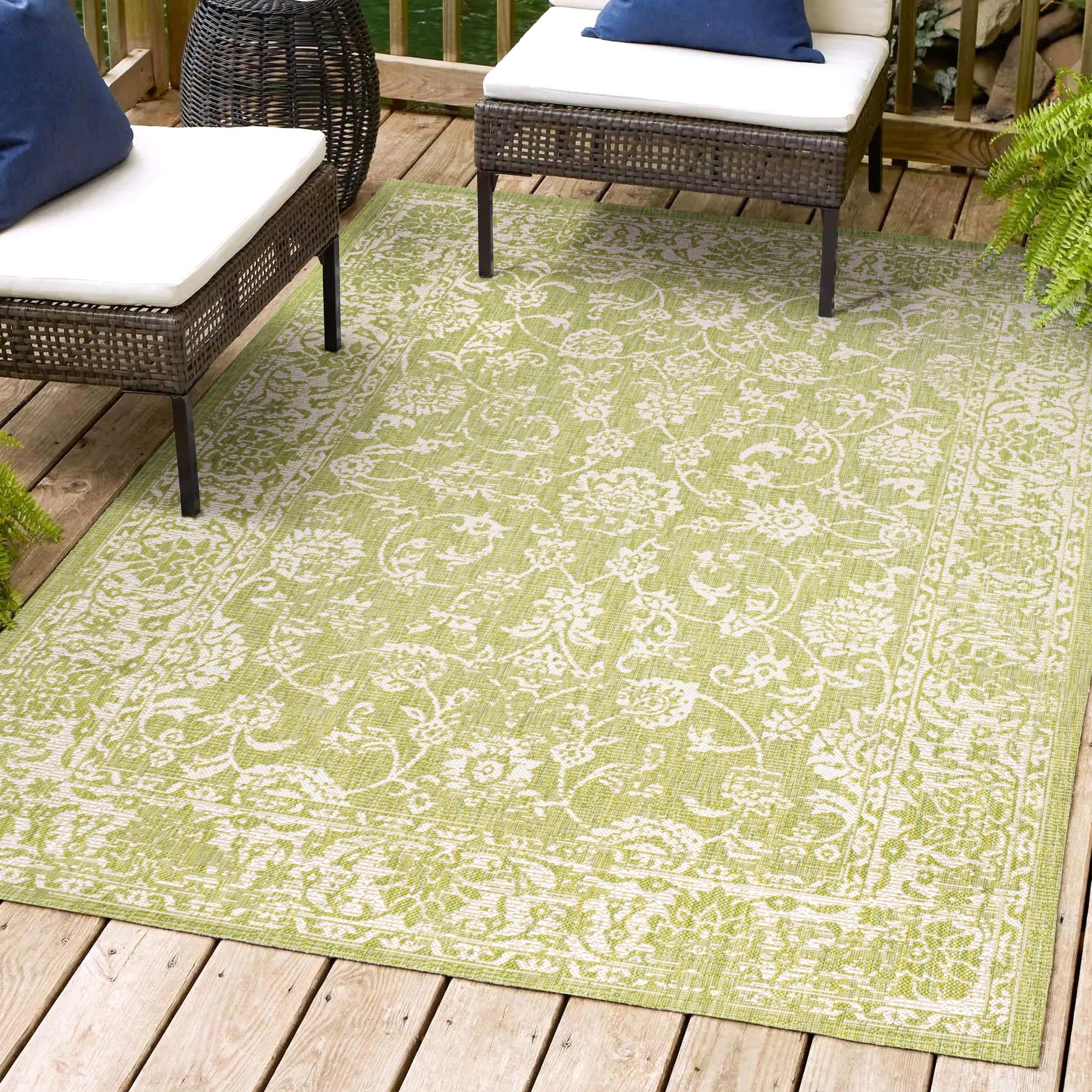 Bohemian Vine Border Green/Cream 5' x 8' Indoor/Outdoor Area Rug