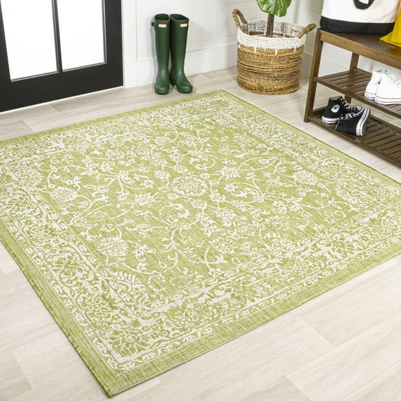JONATHAN Y SANTA MONICA 5' Square Area Rug, Tela Bohemian Textured Weave Floral - Green/Cream, SMB100D-5SQ