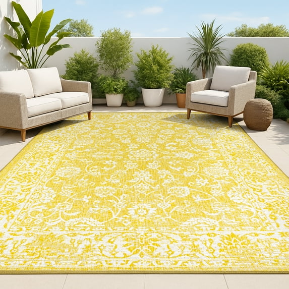 JONATHAN Y SANTA MONICA 4 x 6 Area Rug, Tela Bohemian Textured Weave Floral - Yellow/Cream, SMB100E-4