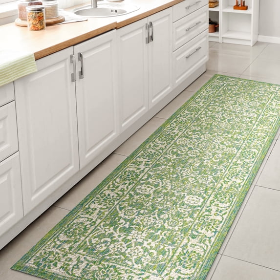 JONATHAN Y SANTA MONICA 2 x 8 Runner Rug, Tela Bohemian Textured Weave Floral - Cream/Green, SMB100F-28