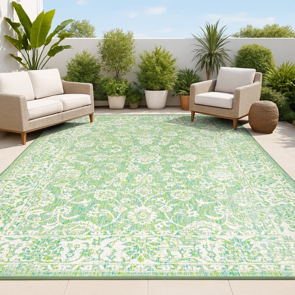 JONATHAN Y SANTA MONICA 5 x 8 Area Rug, Tela Bohemian Textured Weave Floral - Cream/Green, SMB100F-5