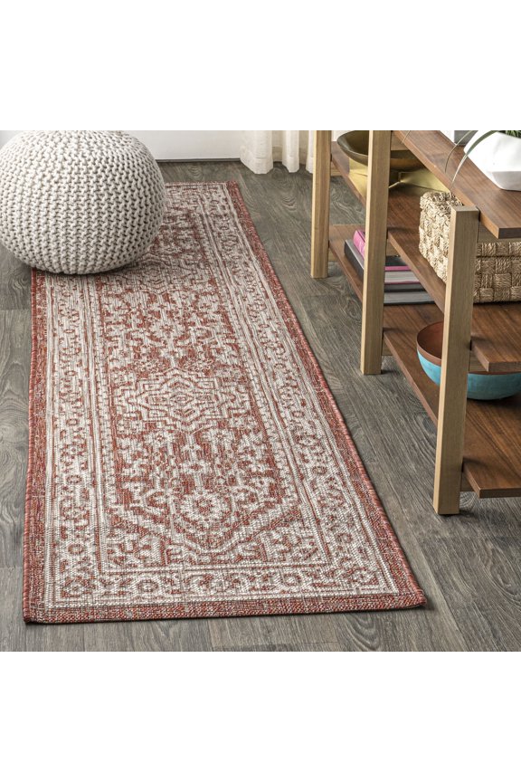 SANTA MONICA 2 x 8 Runner Rug, Sinjuri Medallion Textured Weave - Red/Taupe, SMB101A-28