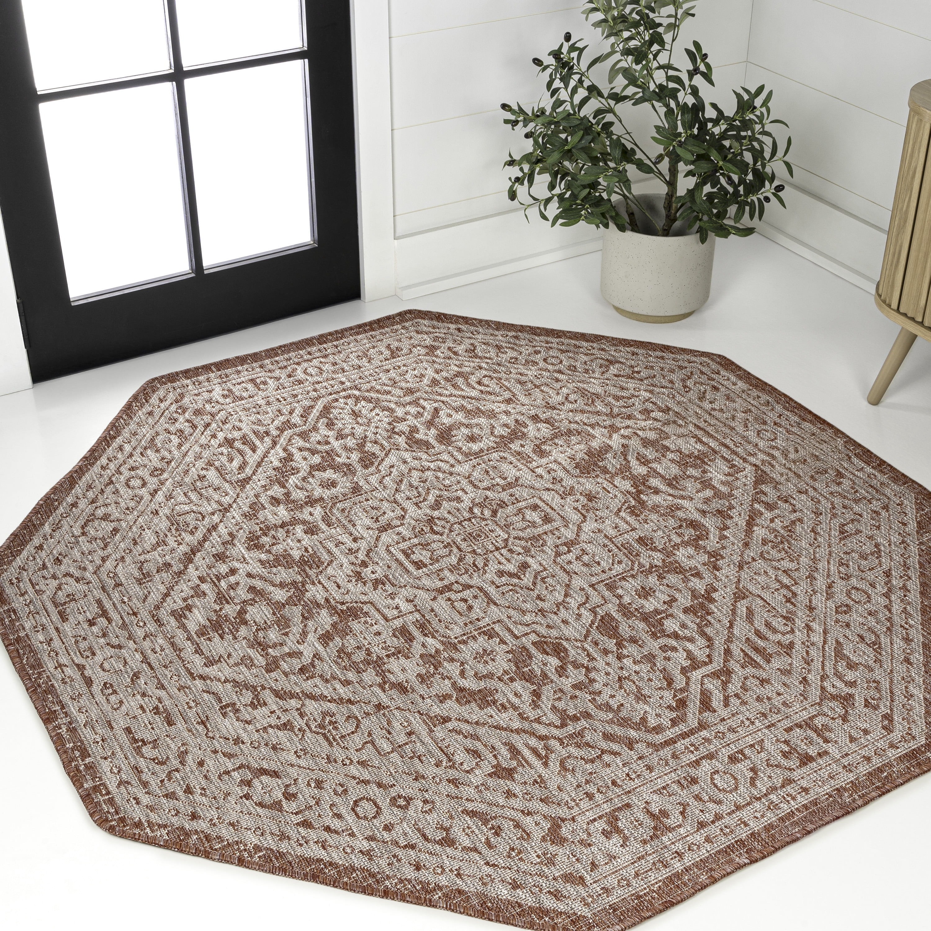 JONATHAN Y SANTA MONICA 5' Octagon Area Rug, Sinjuri Medallion Textured ...