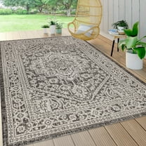 JONATHAN Y SMB101D-4 Sinjuri Medallion Textured Weave Gray/Black 4 ft. x 6 ft. Indoor/Outdoor Area Rug, Coastal, Pet Friendly, Stain Resistant, Easy to Clean, for Patio, Living Room; Kitchen, Bedroom