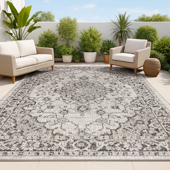 JONATHAN Y SANTA MONICA 5 x 8 Area Rug, Rozetta Boho Medallion Textured Weave - Gray/Black, SMB102D-5
