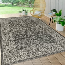 JONATHAN Y SMB103C-5 Palazzo Vine and Border Textured Weave Black/Gray 5 ft. x 8 ft. Indoor/Outdoor Area Rug, Pet Friendly, Stain Resistant, Easy to Clean, for Patio, Living Room; Kitchen, Bedroom
