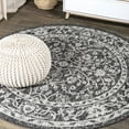 thumbnail image 1 of JONATHAN Y SANTA MONICA 5' Round Area Rug, Palazzo Vine and Border Textured Weave - Black/Gray, SMB103C-5R, 1 of 8
